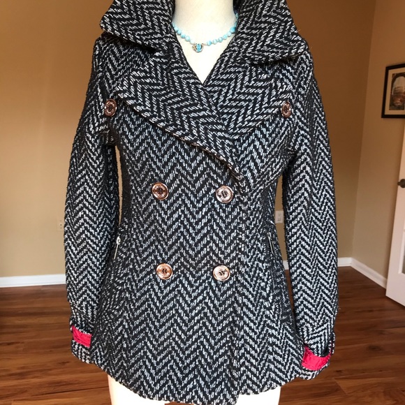 Houndstooth tooth double breasted Pea Coat - Picture 2 of 8